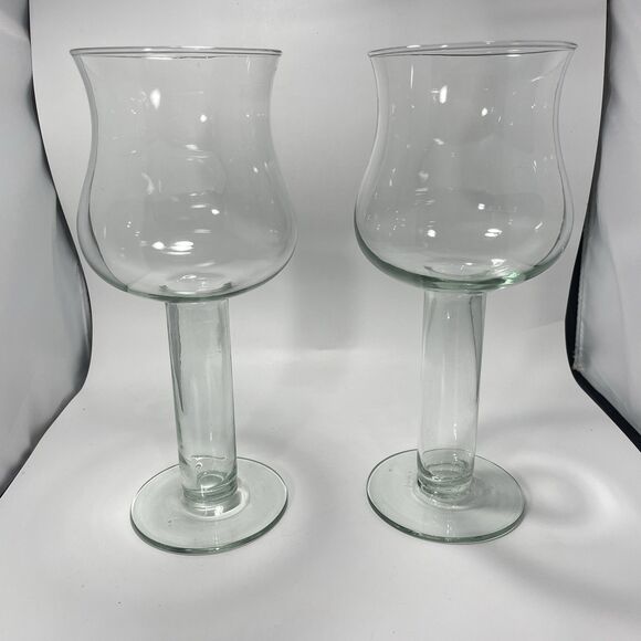 Lot of 2 Clear Glass Hurricane Goblet Vase Candle Holder Stem Pedestal - Picture 1 of 6